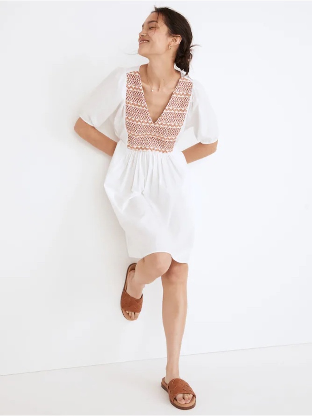 Madewell NWT Embroidered Poplin V-Neck Mini Dress With Pockets Size M
